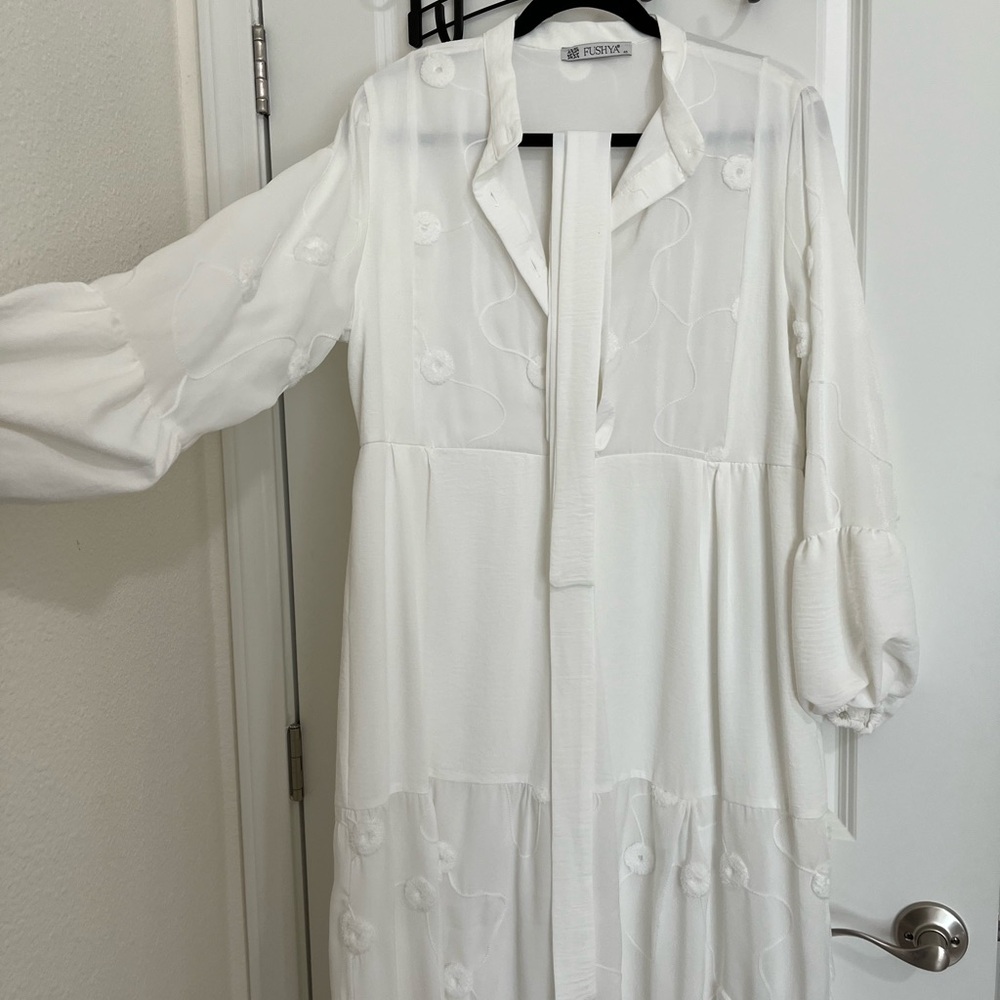 White Floral Embroidered Dress